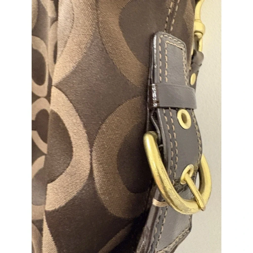 Coach Madison Sabrina Satchel Chocolate Brown Op Art Signature Shoulder Bag